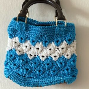 Blue and White Crochet Handbag